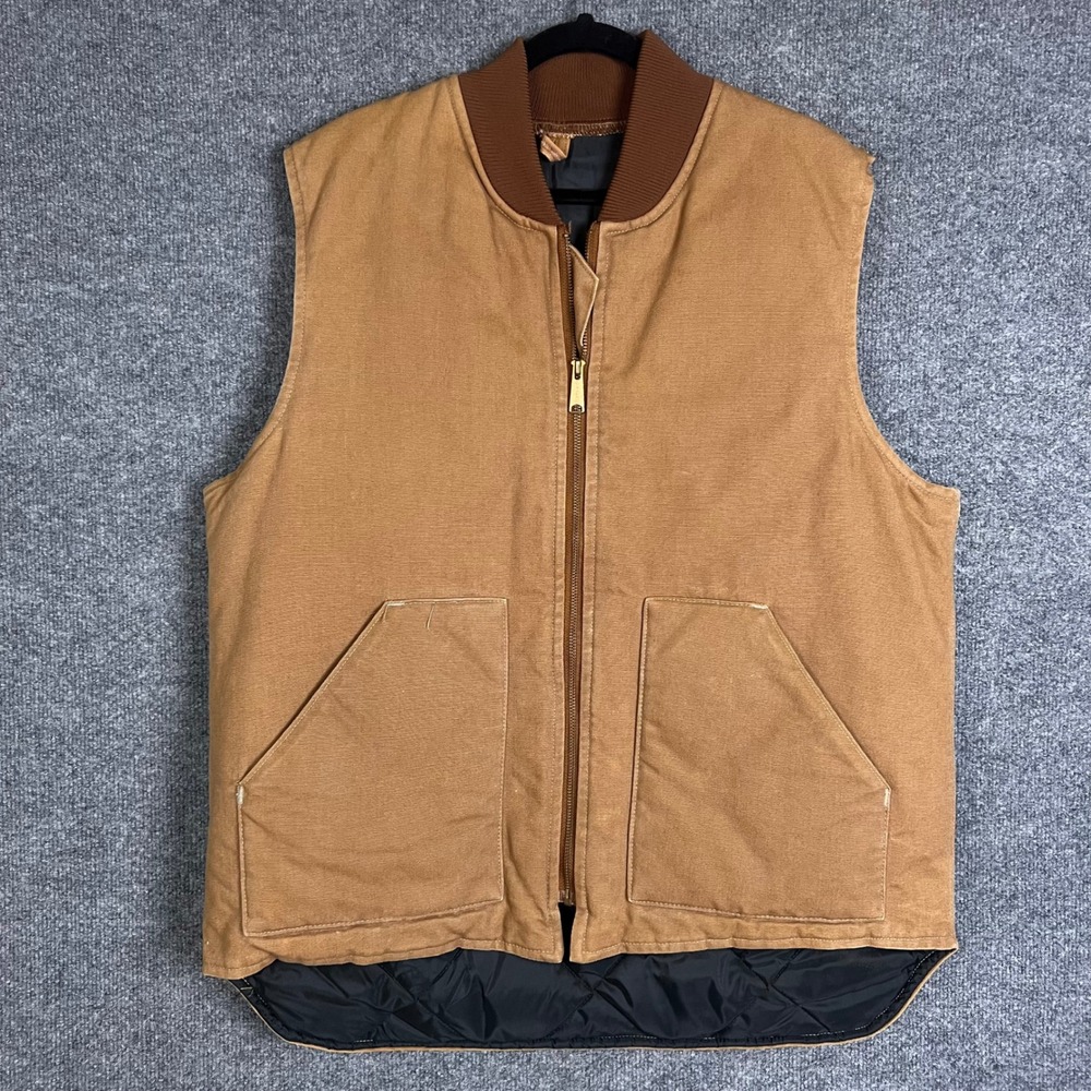 Vintage Carhartt VQ196 Duck Vest XLTall Brown Quilt Lined Canvas Workwear